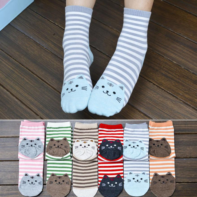 6 Colors Socks Women Cat